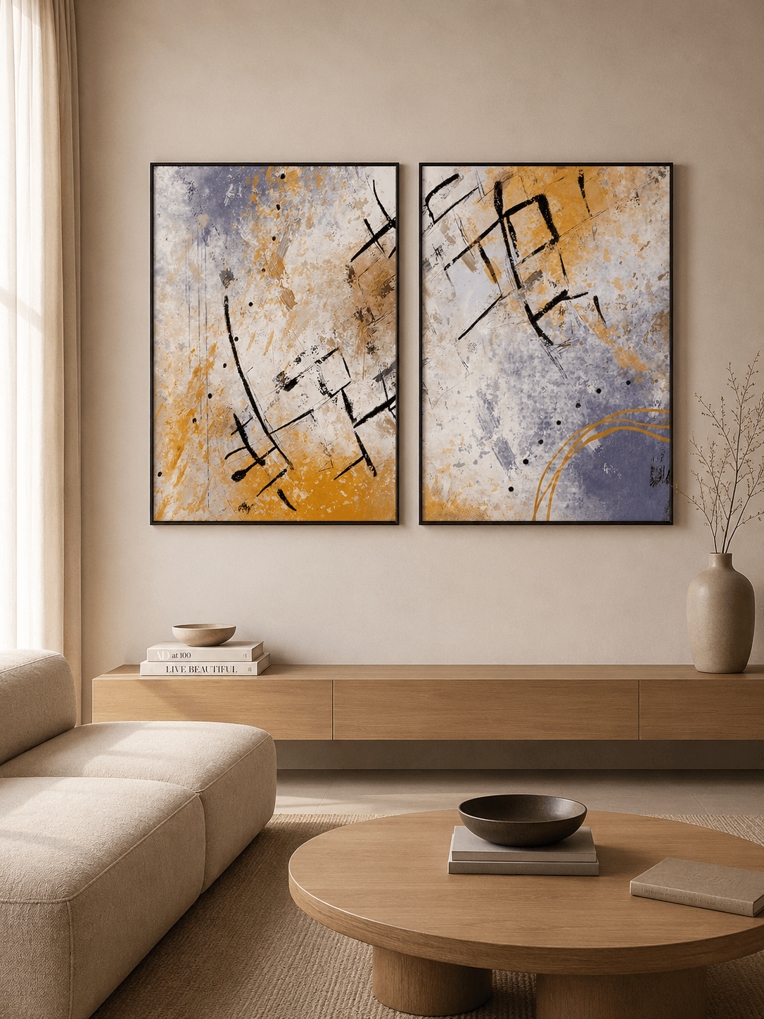 Kit 2 QUADROS DECORATIVOS - ABSTRATO LARANJA